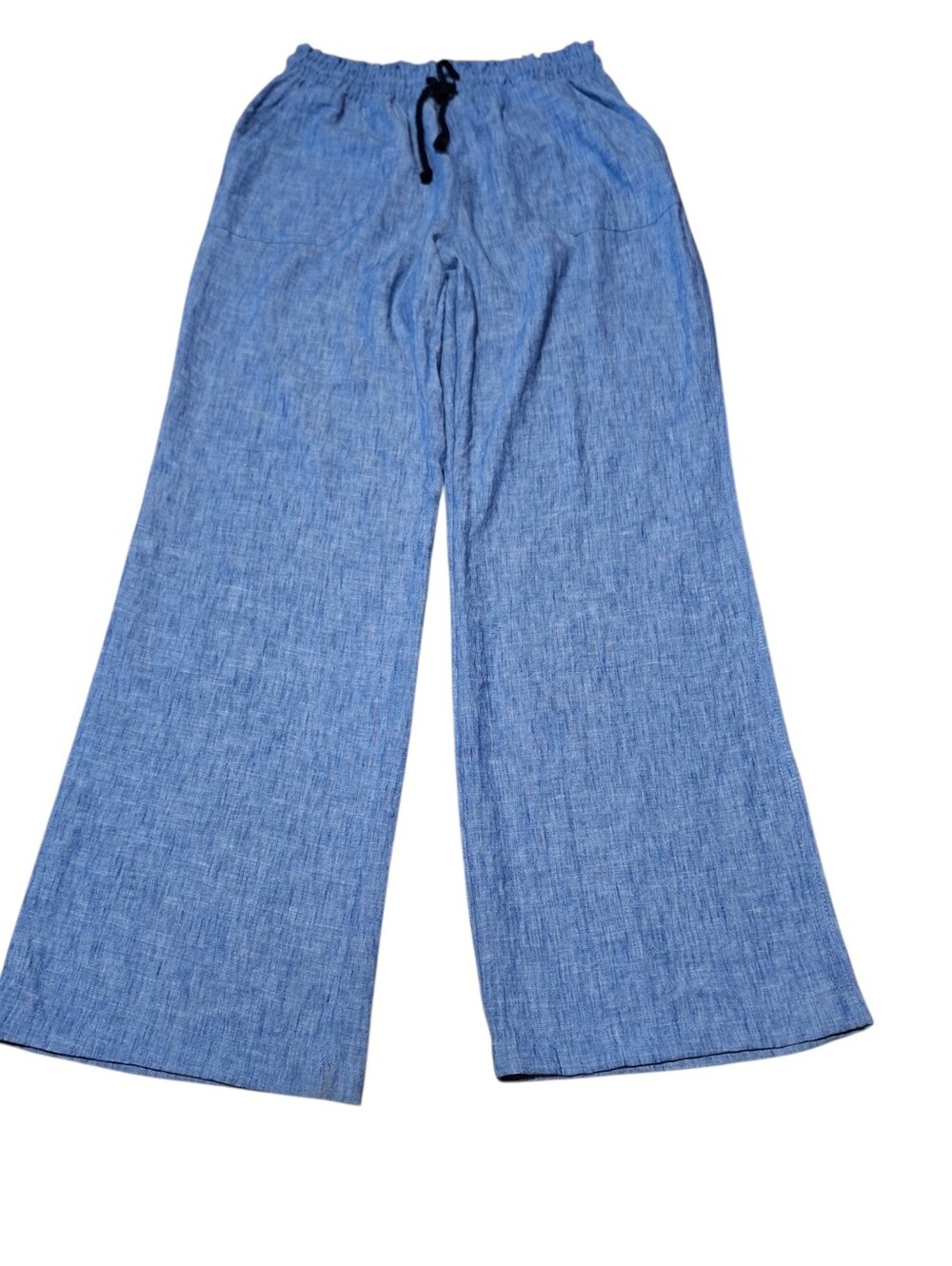 Blue Womens L Coastal Preppy Wide Leg pull On lightweight Pants Beach Resort